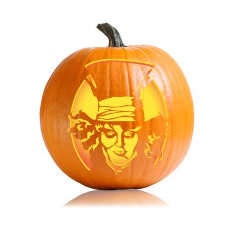 Help carve a brilliant new pumpkin hat for Alice in Wonderland's Mad Hatter. There are some tricky lines here, but those eyes will be as spooky as Johnny Depp's. Mad Hatter Pumpkin Carving, Mad Hatter Pumpkin, Alice In Wonderland Pumpkin Carving, Pumpkin Ideas Carving, Alice In Wonderland Pumpkin, Pumpkin Design Ideas, Olaf Pumpkin, Disney Pumpkin Stencils, Alice Halloween