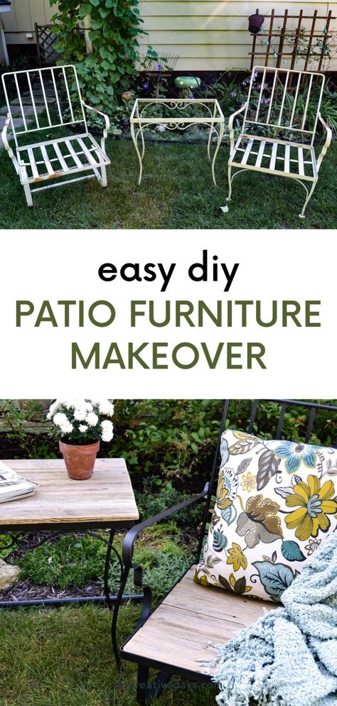 DIY Outdoor Patio Furniture Makeover. Learn how to upcycle your old metal outdoor furniture into chic outdoor patio décor with our DIY metal patio furniture makeover- the perfect cheap backyard idea! Click through for this metal table and chairs makeover tutorial and create your small backyard oasis on a budget. Upcycle Patio Furniture, Small Backyard Oasis, Stripping Wood Furniture, Cheap Backyard Ideas, Diy Outdoor Patio, Outdoor Furniture Makeover, Patio Furniture Makeover, Metal Outdoor Furniture, Metal Patio Furniture