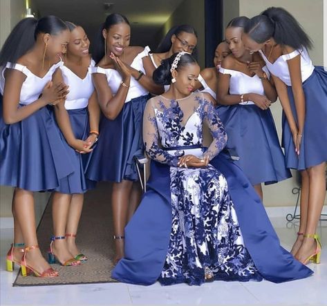 Chilanga Mulilo Outfits For Friends, Lobola Outfits Bridesmaids, Lobola Outfits, Flared Bridesmaid Dresses, Wedding Attire For Women, Bridal Train, African Bridesmaid Dresses, Royal Blue Bridesmaid Dresses, African Traditional Wedding Dress