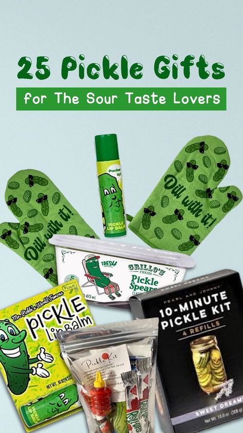 The following pickle gifts are designed to be useful for pickle lovers out there. Whether it’s a nice keychain to keep their keys secure, or a tumbler to keep their coffee warm, we have them all right here in this list. Plus a couple of other cool items, too! #picklegifts #picklegiftschristmas #picklegiftsideas #picklegiftsbasket #picklelovergifts #giftsforpicklelovers #picklepresentideaschristmasgifts #findthepicklegifts #picklejargifts #picklethemedgifts Pickle Gift Ideas, Pickle Gifts Ideas, Pickle Lover Gifts, Pickle Gift Basket, Pickle Gifts, Best Pickles, Best Gift Baskets, Themed Gift Baskets, Work Anniversary