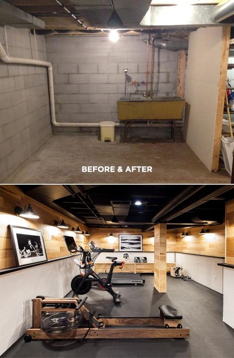 Michelle Adams Basement Gym | Before and After Ruang Gym, Man Home Decor, Basement Decoration, Basement Gym, Basement Inspiration, Reformer Pilates, Gym Room At Home, Small Basements, Basement Makeover