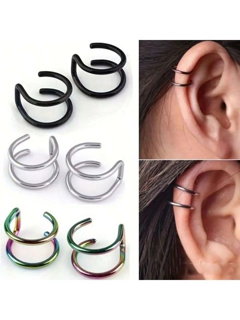 2pcs 316L Stainless Steel Fake Ear Stud Jewelry, Clip-On Earrings Fake Lip Ring Non-Piercing Lip Clip Hoop, Suitable For Daily Wear For Men And Women Black,Colorful,Gold,Silver    Stainless Steel     Women Fashion Jewelry, size features are:Bust: ,Length: ,Sleeve Length: Piercings Oor, Mens Jewerly, Fake Earrings, Fake Piercing, Ear Cuffs, Earrings Rings, Cartilage Earrings, Cuff Earrings, Stainless Steel Earrings