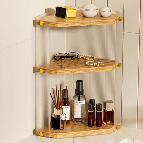 Amazon.com: PNNP Countertop Organizer for Bathroom Corner: 3-Tier Waterproof Wood Counter Shelf - Acrylic Vanity Organizer for Makeup Perfume Skincare Storage - Kitchen Corner Standing Rack in Light-Brown : Home & Kitchen Bathroom Counter Shelf, Bathroom Makeup Storage, Bathroom Countertop Storage, Skincare Storage, Organizer For Makeup, Acrylic Vanity, Counter Shelf, Makeup Shelves, Waterproof Wood