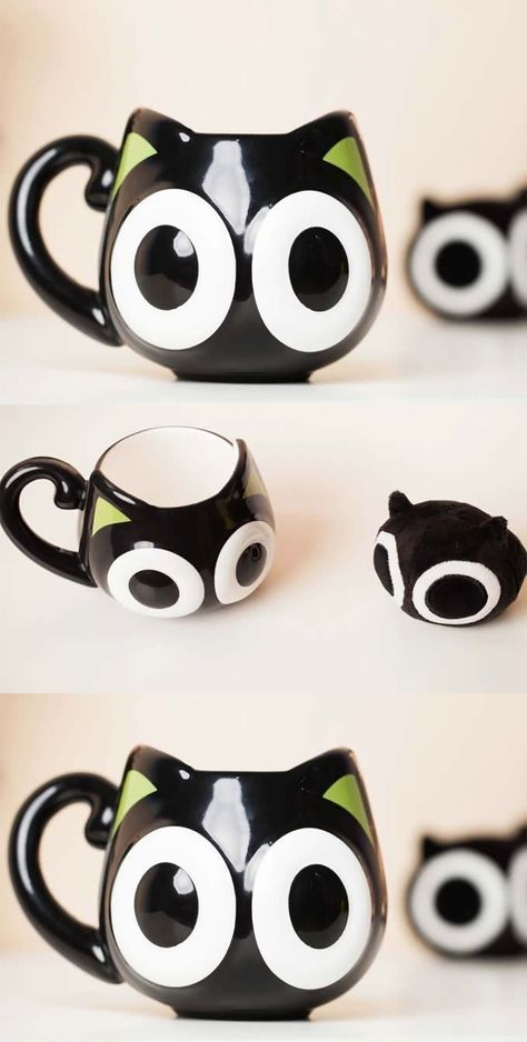 Coffee Cup Decorations, Ceramic Cat Mug, Cute Mug Ideas, Creative Mugs, Cat Pottery, Kawaii Coffee, Coffee Mug Designs, Kawaii Cups, Cat Cup