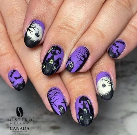 Purple Halloween Nails, Spooky Halloween Nails, Scary Nails, Black And White Halloween, Black Halloween Nails, Crazy Nail Designs, Holloween Nails, Halloween Acrylic Nails, Cute Halloween Nails