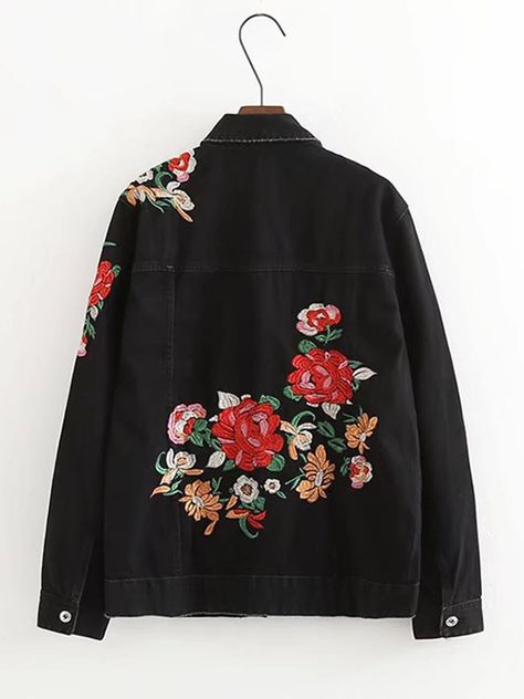 Denim Embroidery, Women Hoodies, Black Denim Jacket, Sweatshirts Online, Denim Jacket Women, Flower Embroidery, Women Hoodies Sweatshirts, Denim Jackets, New Wardrobe