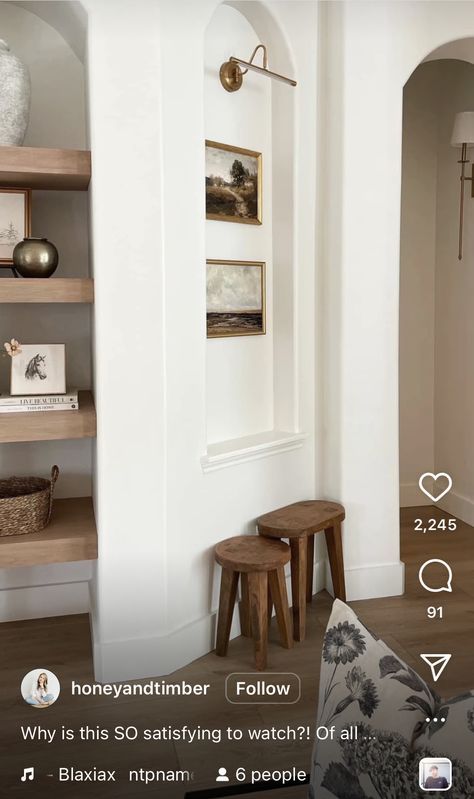 Hallway Built In Shelves, Old Shelves, Timber House, Built In Shelves, English Cottage, Home Reno, Corner Bookcase, Tall Cabinet Storage, Bookcase