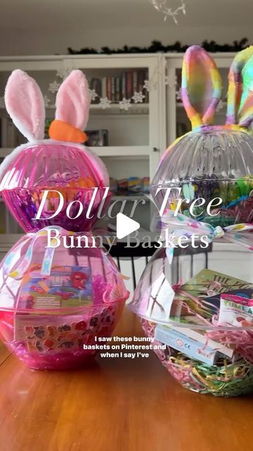 DollarTree.Goodies5&More on Instagram: "🐰🩷DollarTree Bunny Baskets 🐰🩵Happy Kids! Happy Life Credits: @celenakinsey   Supplies: - two large bowls (you can find these in the party supplies at the dollar tree but these are the 11.25in bowls)  - two smaller bowls (these are their 8.5 in wavy plastic bowls) - Easter grass  -bunny headband  -ribbon  -hot glue  -tape  Steps: 1. Take the large bowl, add Easter grass and fill with Easter gifts. 2. Secure the other large bowl to the top with tape. 3. Take the small wavy bowl and hot glue it to your two bowls. 4. Add Easter grass and small presents. 5. Tape the small bowl over top to close it off. 6. Take bunny headbands (dollar tree has SO many) and hot glue it on. 7. Tie a ribbon around your bowls and you can use a cricut to label names on if y Wavy Bowl, Headband Ribbon, Bunny Headband, Large Bowls, How To Tie Ribbon, Bunny Basket, Glue Tape, Diy Dollar Store Crafts, Plastic Bowls