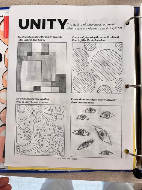 ☾~.~☕️follow me☕️~.~☾ Unity Design Principle Art, Principal Of Design Unity, Elements And Principles Of Art Drawings, Unity Design Principle, Unity Principle Of Design, Unity Drawing Principles Of Design, Principle Of Design Unity, Drawing Basics Learning, Unity In Art