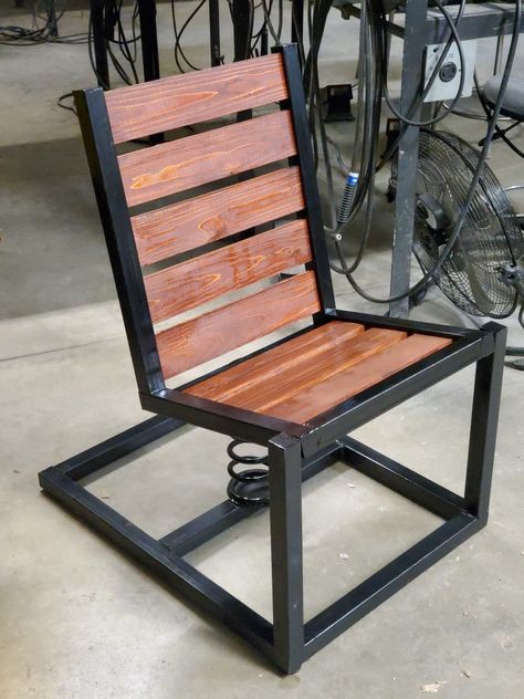 Square tubing & cedar chair Welding Projects Chairs, Metal Square Tube Projects, Square Tube Gate Design, Square Tubing Projects, Metal And Wood Bench, How To Weld, Coffee Table Metal Frame, Welded Furniture, Metal Patio Furniture