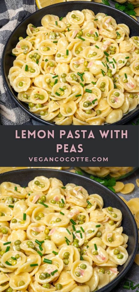 Vegan Creamy Lemon Pasta with Peas Creamy Lemon Pasta, Gut Recipes, Lemon Pasta Recipes, Vegan Pasta Dish, Pasta With Peas, Dairy Free Pasta, Vegan Pasta Recipes, Breastfeeding Diet, Veggie Pasta