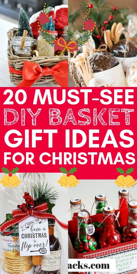 These creative gifts for Christmas are the perfect crafts to make. These diy gifts are beautiful and fun to make. #crafts #christmas #baskets Nice Homemade Christmas Gifts, Christmas Wine Gift Baskets, Wine Basket Gift Ideas Christmas, Christmas Wine Basket, Wine Christmas Gifts Basket, Christmas Gifts For Families, Christmas Gifts For Boss, Food Baskets For Christmas, Christmas Basket Ideas