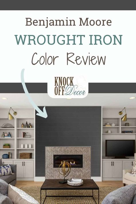 BM Wrought Iron pin Bm Wrought Iron, Benjamin Moore Wrought Iron, Painted Built Ins, Painted Kitchen Island, Wrought Iron Paint, Perfect Definition, Wrought Iron Stairs, Paint Fireplace, Wrought Iron Decor