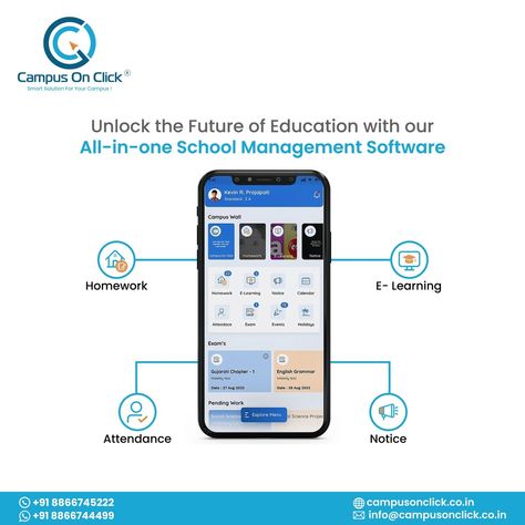 Unlock the potential of your institution with our all-in-one school management software. Experience the difference that Campus On Click can make in transforming your educational environment. 

Contact us today for a demo and take the first step towards a brighter future in education!

#CampusOnClick #SchoolManagement #EdTech #FutureOfEducation #EducationTechnology School Management Software, School Management, Smart Solutions, Bright Future, Take The First Step, Educational Technology, Social Science, First Step, All In One