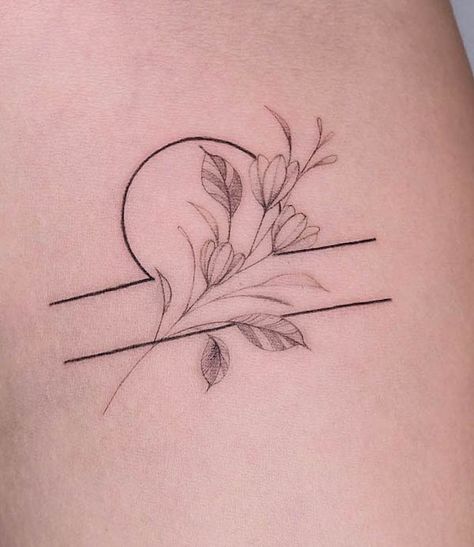 Floral Astrology Tattoo, Libra Zodiac Tattoos Flower, Tattoo Ideas For Libra Women, Tattoo Ideas For Libras, Libra Couple Tattoos, Libra Floral Tattoo, Libra Best Friend Tattoo, Libra Back Tattoo Women, Libra Tramp Stamp Tattoo