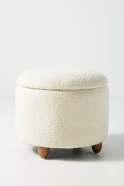 Boucle Louise Storage Ottoman | Anthropologie Anthropologie Bedroom Inspirations, Storage Pouf, Aesthetic Advice, Wfh Office, Room Revamp, Styling Services, Makeup Stool, Dressing Stool, Small Ottoman