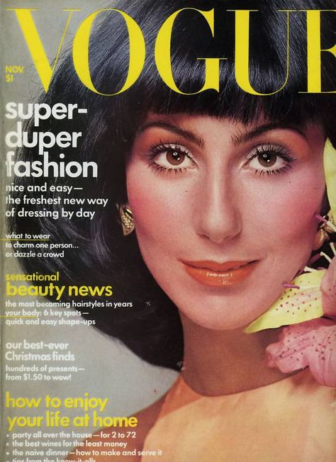 https://flic.kr/p/8F76Jf | Vogue-November 1974 | Vogue,November 1974.Cover:Singer Cher wearing Halston and photographed by Richard Avedon. Vogue 1970, Stars Hairstyles, Cher And Sonny, Vintage Vogue Covers, Divas Pop, Cher Bono, 70s Makeup, I Got You Babe, Vogue Magazine Covers