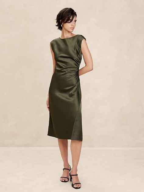 Linen Sheath Dress, Dress Olive Green, Strappy Midi Dress, Long Sleeve Wrap Dress, Square Neck Dress, Stretchy Dress, Pleated Midi Dress, Satin Midi Dress, Banana Republic Factory