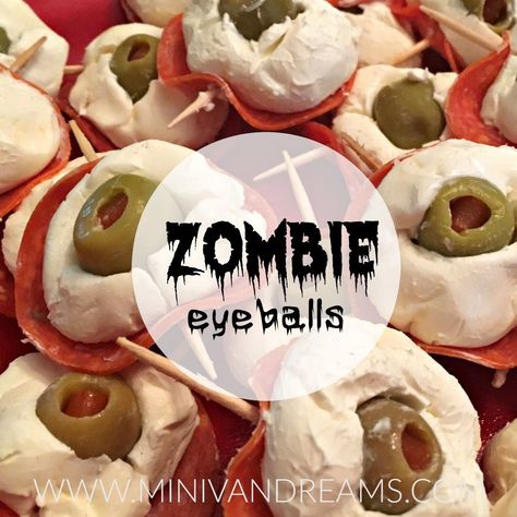 Zombie Eyeballs | Mini Van Dreams Zombie Jesus, Creepy Zombie, Cream Cheese Ball, Minecraft Birthday Party, Finger Foods Easy, Minecraft Birthday, Easy Cheesy, Great Appetizers, Cheese Serving