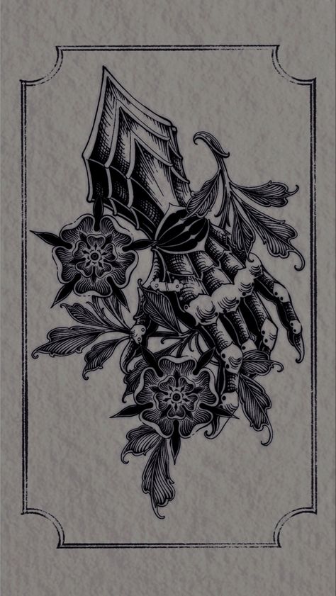 Gothic Peony Tattoo, Victorian Hands Tattoo, Petals For Armor Tattoo, Lady Knight Tattoo, Gauntlet Drawing, Woodcut Flower, Gauntlet Tattoo, Medieval Flowers, Armour Tattoo