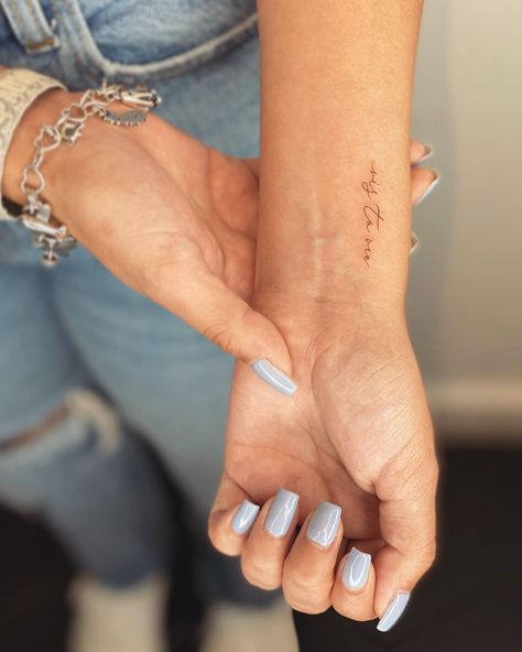 Live And Love Tattoo, Hope Tattoo On Wrist, Wrist Tattoo Placement Writing, Small Tattoo Placement Wrist, Small Tattoos Side Of Wrist, Tatoos Write, Writing Wrist Tattoos For Women, Tiny Lettering Tattoo, Text On Wrist Tattoo