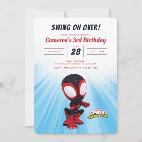 Spidey | Miles Morales Birthday Invitation Marvel Birthday Party Decorations, Miles Morales Birthday, Spiderman Invitation, Marvel Birthday Party, Chalkboard Birthday, Superhero Birthday Invitations, 32 Birthday, Spiderman Birthday Party, Ghost Spider