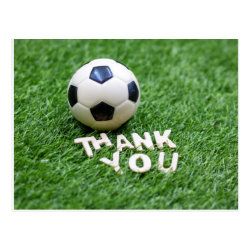 Soccer Thank you card with football on green grass Thank You For Listening, Cards Templates, Thank You Card Template, Elephant Gifts, Where The Heart Is, Green Grass, Stationery Cards, Custom Holiday Card, Birth Announcement