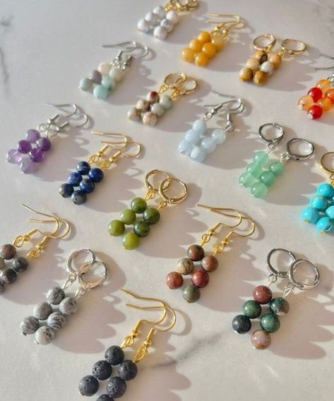 [Sponsored] Gemstone Bead Dangle Earrings Healing Stone Jewelry Genuine - Etsy #earringshandmadebeaded Playful Cheap Beaded Jewelry, Cheap Green Beaded Earrings For Everyday, Simple Bead Earrings, Diy Earrings Dangle, Diy Earrings Easy, Gelang Manik-manik, Healing Stones Jewelry, Bead Dangle Earrings, Beaded Earrings Diy