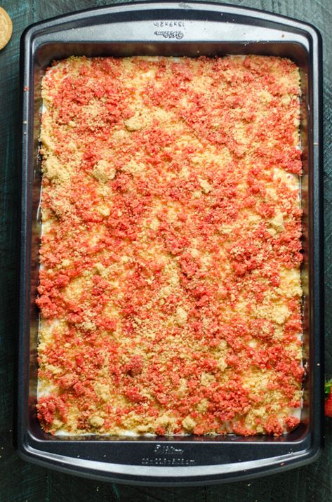 No-Bake Strawberry Shortcake Cheesecake Bars - Host The Toast Strawberry Cheesecake Shortcake, No Bake Strawberry Shortcake, Strawberry Shortcake Cheesecake Recipe, Strawberry Shortcake Cheesecake Bars, Strawberry Shortcake Bars, Frozen Pops, No Bake Vanilla Cheesecake, Easy Strawberry Cheesecake, Strawberry Shortcake Cheesecake