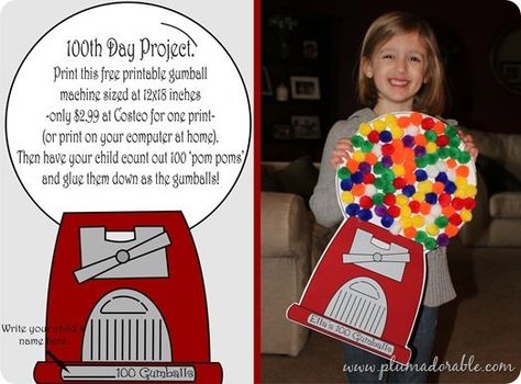 Print this 12x18 inch gumball machine and have your kids count out and add 100 'pom poms' as gumballs. Only $2.99 at Costco to print a 12x18 inch photo. Perfect for the 100th day of school project!Inspired By: View Pictured Tutorial 100th Day Gumball Machine, 100 Días De Clases, 100th Day Of School Crafts, 100s Day, 100 Day Of School Project, 100 Day Celebration, Frugal Girls, 100th Day Of School, Girls Heels