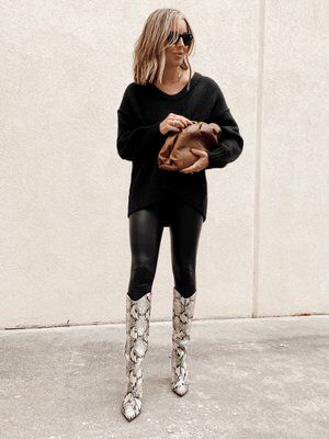 Check out this look I found on LIKEtoKNOW.it http://liketk.it/314wn Download the LIKEtoKNOW.it app to see! Thigh High Snake Boots Outfit, Snake Skin Boots Outfit Fall, Snake Skin Boots Outfit Black Women, Snake Skin Knee High Boots Outfit, Knee High Snake Boots Outfit, Snakeskin Boots Outfit, Rhinestones Boots, Print Boots Outfit, Tunic Sweaters