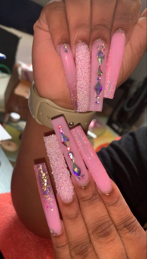 pink extra nails ig @clawsbyclark Different Shades Of Pink Nails With Design, Extra Pink Nails, Pink Nails Extra, Pink Xl Nails, Pink Extra Nails, Birthday Nails Extra, Pink Glam Nails, Pink Birthday Nails, Nails Baby Pink