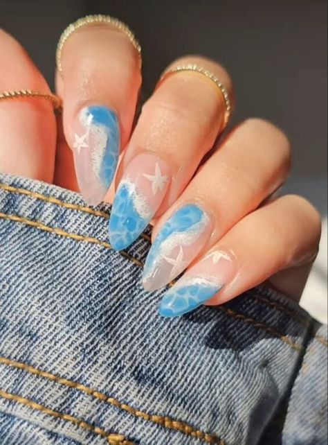 Beach Nail Trends 2024 | Ocean-Inspired Manicure Designs Nails Design For Summer 2024, Summer Nails For Beach, Cute Summer Nails Designs Beach, Holiday Nail Art Summer, Beach Wave Nails Designs, Beach Inspo Nails, Nail Art For Short Nails Summer, Nail Designs 2024 Summer, Almond Nails Designs Summer Blue