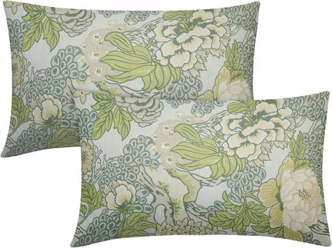 Sage Green Decor, Chinoiserie Pillow Covers, Chinoiserie Pillows, Chinoiserie Furniture, Vintage Sage Green, Green Chinoiserie, Chinoiserie Pillow, Sage Green Flowers, Chinoiserie Decorating