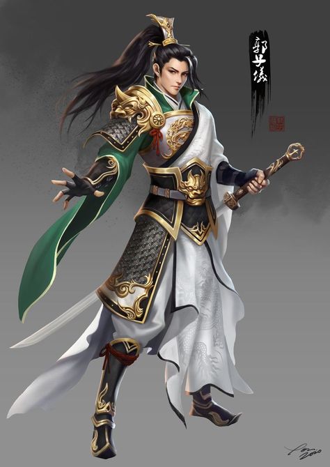 Original art: 郭子仪 [Guo Ziyi] // Illus: PON WONG Costumes Male, Light Armor, Chinese Armor, Asian Artwork, Warrior Concept Art, Chinese Warrior, Black Spiderman, Fantasy Male, Fantasy Armor