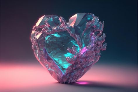 Photo heart 3d in crystal cyan pink colo... | Premium Photo #Freepik #photo #diamond-heart #pink-diamond #crystal #diamond Crystal Heart Art, Futuristic Color, Glowing Crystal, Heart Photos, Heart Of Love, Heart 3d, Pink Color Schemes, Avatar The Last Airbender Art, 3d Crystal