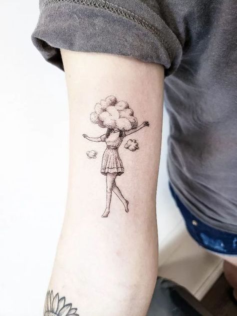 Brain Fog Tattoo, Horizontal Tattoo Ideas, Horizontal Tattoo, Perspective Tattoos, Cloud Tattoos, Cloud Tattoo Design, Science Tattoo, Rare Tattoos, Cloud Tattoo