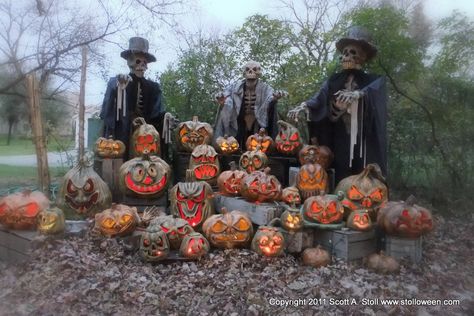 Halloween pumpkin patch display idea for yard haunt. #decor Pumpkin Patch Decoration, Patch Display, Pumkin Decoration, Halloween Pumpkin Patch, Yard Haunt, Diy Halloween Decor, Garden Wallpaper, Scary Halloween Decorations, Scary Pumpkin