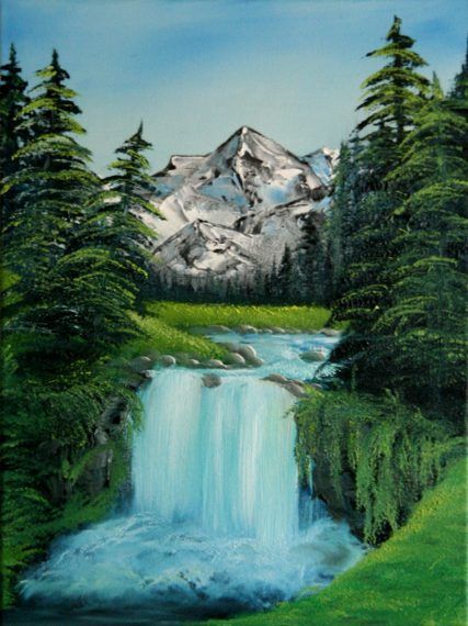 Bob Ross Landscape, Bob Ross Art, Simple Oil Painting, Painting Books, Easy Landscape Paintings, Oil Painting For Beginners, Bob Ross Paintings, Waterfall Paintings, Brush Holders