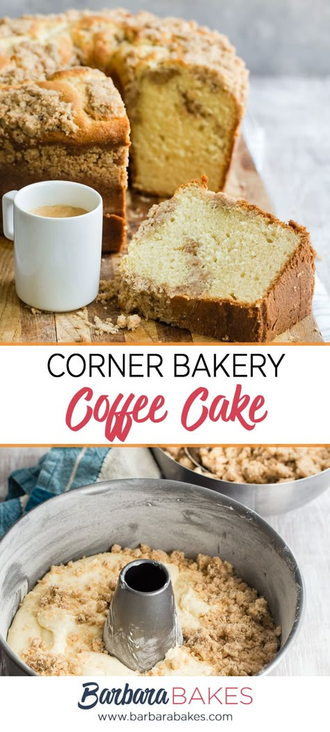 Corner Bakery Cinnamon Creme Cake, Panera Bread Cinnamon Crumb Coffee Cake, Corner Bakery Recipes, New York Crumb Cake Recipe, New York Crumb Cake, Dessert Cinnamon, Decadent Breakfast, Dessert Names, Cinnamon Streusel Coffee Cake