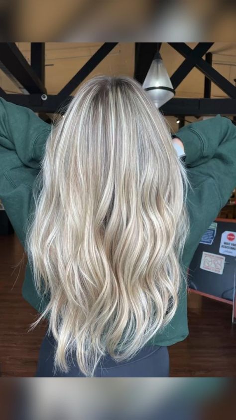 Blonde Highlights Silver, Hot Girlfriend Haircut Blond, Blonde Hair Color Ideas Icy, Full Highlights On Blonde Hair, Full Blond Highlights, Bright Blonde Hair With Highlights, Icy Blonde Partial Highlights, Full Head Of Highlights On Blonde Hair, Full Head Blonde Balayage