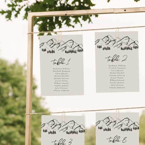 Modern Outdoor Wedding, Outdoor Wedding Tables, Outdoor Card, Wedding Table Seating Chart, Table Seating Chart, Wedding Table Seating, Modern Mountain, Seating Chart Wedding, Wedding Seating