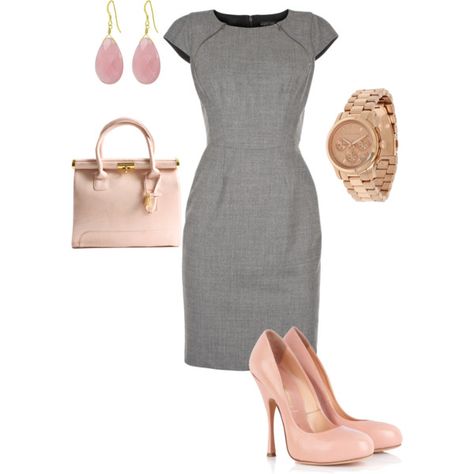 I'm a sucker for pink....especially love this bag. Look Working Girl, Dress And Shoes, Grey Dress, Work Attire, Work Fashion, Look Chic, Gray Dress, Look Fashion, Passion For Fashion