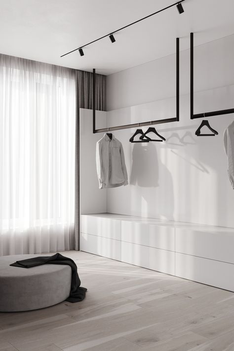 Closet For Men, Front Door Transformation, Door Transformation, Minimal Closet, Kampar, Dressing Room Closet, Walking Closet, Walk In Closet Design, Minimalist Closet