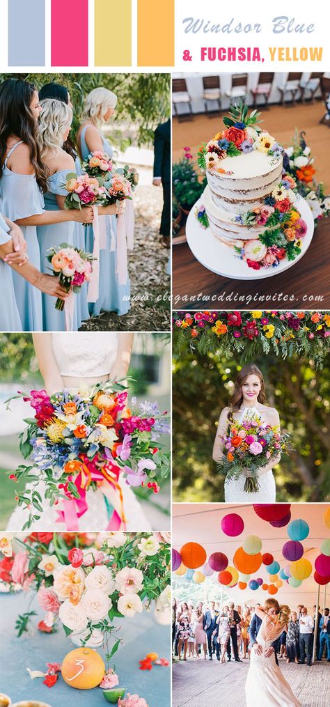 Bright Boho Wedding Flowers, Multicolour Wedding Theme, Colourful Wedding Palette, Bright Colour Wedding Theme, Pop Of Colour Wedding, Bright Color Wedding Theme, Wild Flower Wedding Theme Color Schemes, Mexican Boho Wedding, Colorful Minimalist Wedding