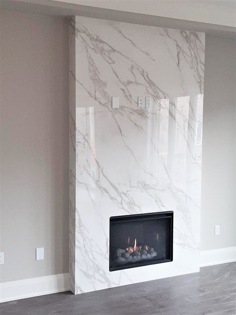 Fireplace: Calacatta Sintered Stone - Marble Trend | Marble, Granite, Tiles | Toronto | Ontario : Marble Trend | Marble, Granite, Tiles | Toronto | Ontario Neolith Calacatta, Decoration Ideas For Birthday, Fireplace Accent Walls, Fireplace Feature Wall, Granite Fireplace, Granite Tiles, Marble Trend, Feature Wall Living Room, Birthday Party At Home