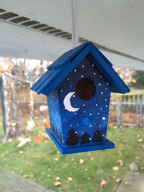 Glass Birdhouse, House Painting Ideas, Birdhouse Painting, Stars Painting, Birdhouse Ideas, Hand Painted Birdhouses, Birdhouse Craft, Bird Houses Ideas Diy, Beautiful Birdhouses