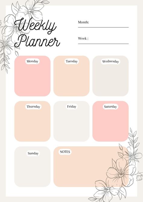 Weekly Planner PDF - Flowers samsungnotesplanner #passionplanner #prettyramadanplanner Pink Daily Planner, Weekly Planner Pdf, Planner Weekly Layout, Daily Planner Printables Free, Free Wedding Planner, Plan Your Week, January Calendar, Planner Icons, Weekly Planners