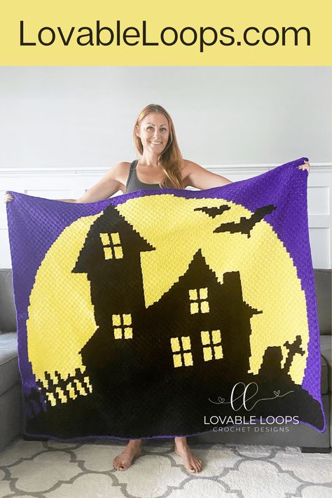 C2c Halloween, Crochet Halloween Blanket, Crochet Pour Halloween, C2c Crochet Blanket, Throw Blanket Pattern, Crochet Patterns Free Beginner, Crochet Halloween, Halloween Crochet Patterns, Halloween Blanket