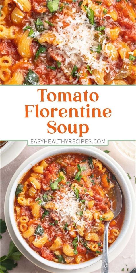 Mahjong Snacks, Tomato Based Soups, Tomato Florentine Soup, Florentine Soup, Soup With Pasta, Lunch Dishes, Delicious Chili Recipe, Thick Soup, Macaroni Noodles